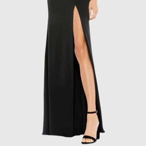 Mac Duggal Black Sleeveless Rhinestone Collar Column Gown Size 14 Womens Dress - Picture 2 of 11